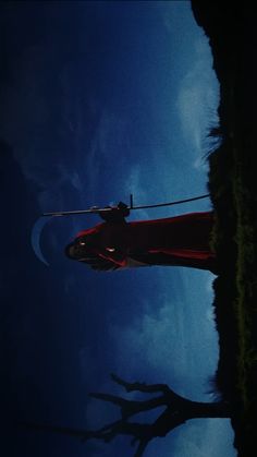 the silhouette of a man on a horse is shown against a blue sky