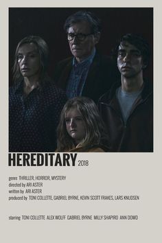 the poster for herediary, which features three people and one man with glasses