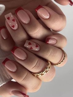 August Gel Nails, February Nails, Red Acrylic Nails, Heart Nail, Nail Designs Valentines, Casual Nails, Acrylic Nails Coffin Short, Heart Nails