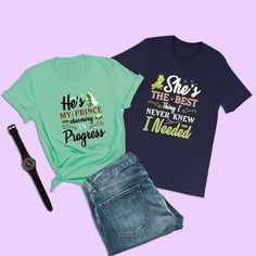 The Princess and the Frog Shirts Hes My Prince Charming | Etsy Thailand Boyfriend Girlfriend Disney Shirts, Princess And The Frog Shirt, Princess And The Frog Birthday Shirt, Princess And The Frog Clothes, Disney Family Matching Shirts, Princess Tiana Shirt, Boyfriend Girlfriend Shirts, Couple Honeymoon, Disney Anniversary