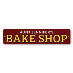 a red and yellow sign that says bake shop with an image of the word