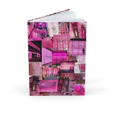 a book with pink and purple images on the cover is open to show what's inside