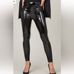 Spanx Brand New With Tags Nwt Faux Patent Leather Leggings Size Xs Regular Inseam High Waisted 12 Inch Rise 27 Inch Inseam Faux Patent Leather Leggings, Patent Leather Leggings, Leather Leggings Outfit, Black Faux Leather Leggings, Legging Outfits, Velvet Leggings, Striped Leggings, High Rise Leggings, Faux Leather Leggings