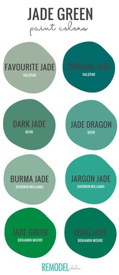 the names and colors of jade green paint schemes for walls, ceilings or furniture in different shades