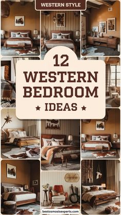 the twelve western bedroom decor ideas are featured in this postcard style photo collage