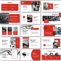 a bunch of red and black powerpoint presentation templates with different designs on them