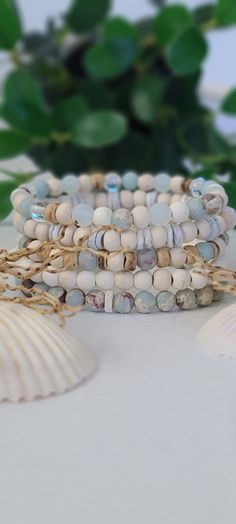 5 Beach Bracelets, Boho Bracelets, Sea Glass Bracelets, Beachy Bracelets, Coastal Style Gift, Seashell Bracelet, Gift for Mom, Beach Jewelry - Etsy Bracelets Beachy, Stretch Beaded Bracelets Diy, Nautical Ideas, Beachy Bracelets, Glass Bracelets, Boho Jewelry Diy, Seashell Bracelet, Bracelets Boho, Beaded Memory Wire Bracelets