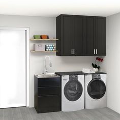 a washer and dryer in a small room