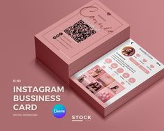 the instagram business card is designed to look like it has been printed on pink paper