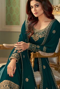 Designer Party Wear Palazzo Suit. Stitching Option - We will email you the measurement guide to confirm your size. TOP FABRIC: Real Georgette With Silk Santoon Inner BOTTOM FABRIC: Real Georgette Free Size Stitch With Silk Santoon DUPPATA FABRIC: Real Georgette COLOR: Green WORK: Embroidered SIZE: Can be stitched up-to 48" inches The product will be shipped within 1 - 2 weeks from the date of purchase. Product is returnable if un-Stitched This product qualifies for free shipping For any Rush/Urg Green Anarkali Dress, Komal Meer, Purple Anarkali, Green Anarkali, Plazzo Suits, Pink Anarkali, Designer Anarkali Suits, Kameez Designs, Asim Jofa