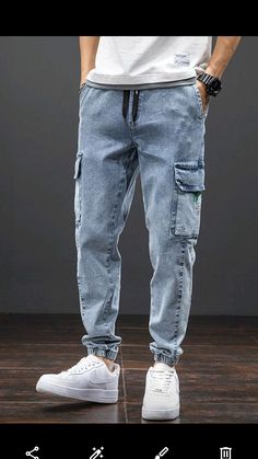 Men Jogger Jeans, Baggy Jeans Men, Alpha Man, Denim Photoshoot, Blue Baggy Jeans, Jean Trousers, Trousers Plus Size, Mode Turban, All Jeans