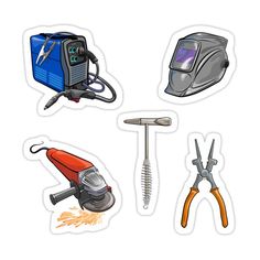 four different types of tools stickers on a white background