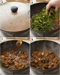 steps to make chicken and spinach stew in a skillet with broccoli