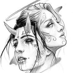 two women with horns on their heads