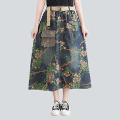 Introducing the 2023 Spring-Summer Collection's cargo pocket printed denim skirt ââ‚?the perfect combination of city mode and contemporary fashion!Why It's The Ideal Streetwear LookThis eye-catching denim skirt has it all ââ‚?from the long silhouette and high-waist cut to the unique painted pattern and cargo pockets. this piece is sure to turn heads. Not to mention. the resilient rubber closure ensures that you can rock any look with confidence and trend.Key Highlights: Painted Perfection: A uni Painted Denim Skirt, Denim Skirts Online, Womens Denim Skirts, Jeans Street Style, Denim Pattern, Painted Jeans, Jeans Skirt, Denim Patterns, Painted Denim