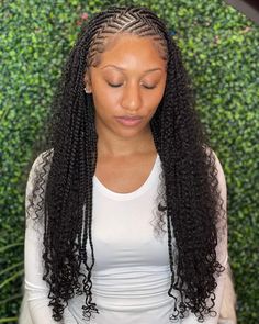 Half Cornrows Half Goddess Box Braids, Knotless Braids With Bundles, Canerow Front And Sew In Back, Half Cornrows Half Box Braids Curly Ends, Conrows Lines And Braids With Curls, Sweet And Sour Hairstyle Braids, Cornrow Rasta Hairstyles, Corn Row Braids Black Women