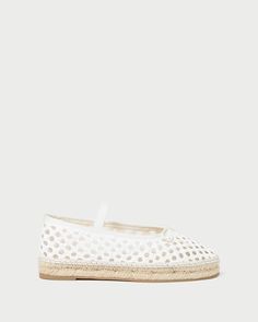 Color: White White Crochet, Bow Detail, Espadrilles, Almond, Bridge, Ballet, Elastic, Leather, White