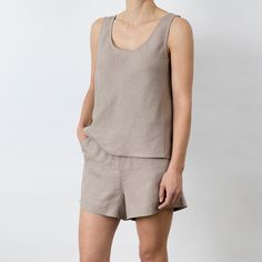 Light and breathable, this singlet is comfortable enough to sleep in or can simply be slipped on to allow you to go about your day. We recommend pairing with the Piper Linen Short. Styles Inspiration, Linen Short, Linen Shorts, Wardrobe Style, Linen Dress, Linen Shirt, Daily Fashion, Daily Wear, Sleeveless Top