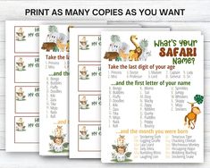 What's Your Safari Name Game WITH NAMETAGS SIGN, Jungle Baby Shower Game, Wild Animal Daycare Activity, Fun for Adults & Kids Printable - Etsy Safari Party Games, Name Game, Daycare Activities, Name Games, Jungle Baby Shower, Jungle Baby, Safari Party, Safari Theme, 4th Birthday Parties