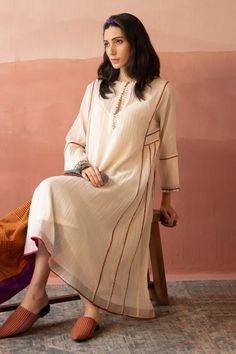 Buy Beige Chanderi Embroidery Zari Thread Round Kurta For Women by Pants and Pajamas Online at Aza Fashions. Kurta Women, Stylish Kurtis Design, Kurta For Women, Simple Kurta Designs, Simple Kurti Designs, Kurti Designs Latest, Kurta Design