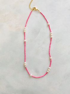 Pink Pearl Beaded Variation Necklace | Etsy Neutral Beaded Jewelry, Pink Beaded Necklaces, Beaded Jewelry Pink, Pearl Necklace Pink, Pink Necklace Beaded, Pink And Gold Beaded Necklace, Pink Handmade Necklace, Pink And White Beaded Necklace, Pink Beads Necklace