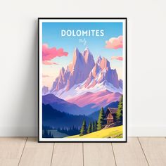 a framed poster with the words dolmites on it