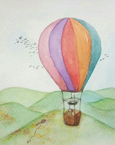 a watercolor painting of a hot air balloon