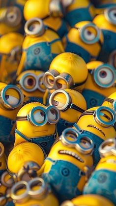 many small yellow and blue minion toys