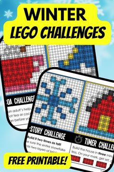 two crossword puzzles with the words winter lego challenges on them, and an image of a