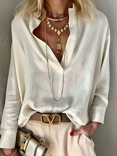 Mode Tips, Shirt Blouses Women's, Blouse Models, Loose Outfit, Looks Chic, White Blouse, Mandarin Collar