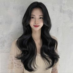 S Curl Perm Korean Long, Blowout Hair Bridesmaid, Korean Goddess Waves, Goddess Waves Hair Korean, Blowout Hair Asian, Korean Goddess Hair, Korean Digital Perm Long Hair, Korean Blowout Hair, Wavy Korean Hair