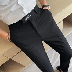 SPECIFICATIONS Material: COTTON Material: Polyester Applicable Season: Four Seasons Style: Smart Casual Applicable Scene: Daily Front Style: Flat Pant Closure Type: Zipper Fly Gender: MEN Item Type: Suit Pants Black Slim Fit Bottoms With Pockets, Slim Black Bottoms For Workwear, Black Ankle-length Dress Pants With Pockets, Slim Fit Ankle-length Black Pants, Black Slim Fit Dress Pants With Pockets, Fitted Black Leather Pants, Non-stretch Black Pants For Business, Black Slim Fit Straight Dress Pants, Black Slim Fit Ankle-length Dress Pants