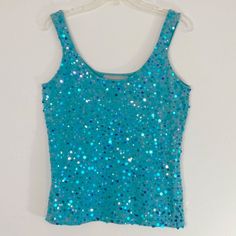 Double D Ranch Top Tank Top Pullover Sleeveless Scoop Neck Stretch Dressy Sequins Spangles Seed Beads Extra Thread/Sequins & Beads Included Color Blue Size Medium Approximate Measurements: Armpit To Armpit 17", Length 24" 55% Linen 45% Cotton Hand Wash Cold Mild Soap Reshape And Lay Flat To Dry Pre-Owned Excellent Condition/Nwt/Never Worn Smoke Free Home Blue Stretch Tank Top For Party, Blue Sleeveless Tank Top For Party, Blue Tank Top For Party, Blue Tank Top For Summer Parties, Turquoise Tops For Summer Parties, Blue Embellished Sleeveless Top, Summer Party Beaded Tank Top, Turquoise Summer Party Top, Turquoise Fitted Tank Top For Summer