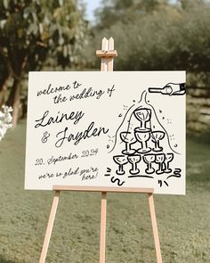 an easel with a wedding sign on it