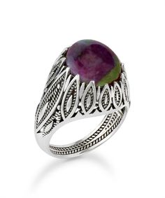 Sterling Silver Filigree Art Rubyzoisite Gemstone Women Statement Ring Birthday Gemstones, The Ring Face, Dome Ring, Ruby Zoisite, Statement Ring Silver, Detailed Ring, Sterling Silver Filigree, Box Making, Domed Ring