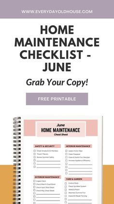 a printable home maintenance checklist with the text,'grab your copy '