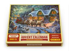 the jigsaw puzzle is on display in front of a christmas scene with santa's sleigh and reindeers