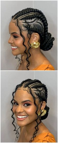 Funali Braids With Natural Hair, Braid Hairstyles For A Wedding, Hair Up Styles Long Hair, Black Woman Wedding Hairstyles Braids, Cornrows Added Hair, Five Feedin Braids To The Back, Low Ponytail Box Braids, Braided Wedding Styles Black Hair, Corn Row Braids Into Low Bun