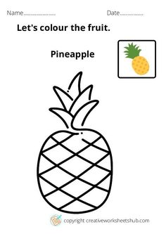 a pineapple worksheet with the words, let's color the fruit