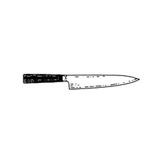 a black and white drawing of a knife