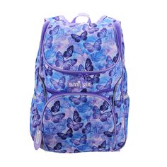 The perfect beautiful backpack for anyone who loves butterflies. From high-end Australian brand Smiggle, this blue and lavender backpack will stand the test of time thanks to high quality materials and details. Side pockets perfect for hauling water bottles and accessories. Front zip pocket and main enclosure with double zippers. Reinforced top loop for carrying and hanging. Extra thick lined shoulder straps for comfort and easy hauling. Internal compartment for up to 15 in. laptop or i-pad. All Smiggle Backpack, Butterfly Backpack, Kids Pyjamas, Cute Suitcases, Blue And Lavender, Beautiful Backpacks, The Mirage, Kids School Backpack, Purple Backpack