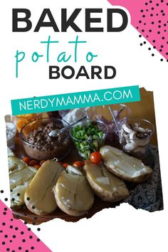 an image of baked potato board with text overlay