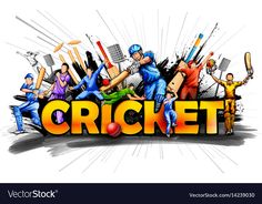 the word cricket surrounded by baseball players