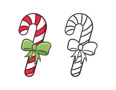 two candy canes with bows on them, one is red and the other is green