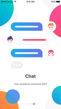 the chat button on an iphone screen with colorful circles around it and people's faces