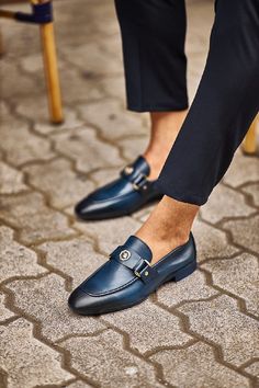 Brabion Levanzo Navy Blue Penny Loafers Navy Loafers, Blue Loafers, Navy Blue Shoes, Buckle Loafers, Loafer Sneakers, Penny Loafer, Tailored Trousers, Penny Loafers, Blue Shoes