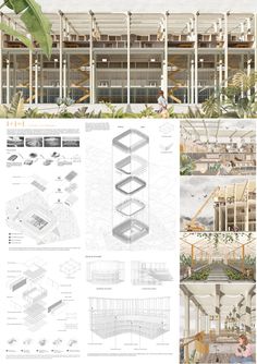 an architectural drawing shows the interior and exterior of a building with multiple sections, including two levels