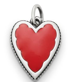 From James Avery, this charm features: Sterling silver, red enamelHand-painted with red enamel on both sidesFramed by a sterling silver scalloped borderApprox. 0.5625" L x 0.6875" L wideMade in the USA. Red Enamel Jewelry For Valentine's Day, Silver Enamel Heart Charm Jewelry, Red Enamel Jewelry With Charms, Silver Enamel Jewelry With Heart Charm, Red Heart-shaped Enamel Jewelry, Red Charms For Valentine's Day, James Avery Charm, James Avery Bracelet, James Avery Charms