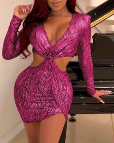 Glitter Cut Out Detail Bodycon Dress Yeezy Outfit, Arm Pits, Nightclub Dress, Long Sleeve Bodycon, Long Sleeve Bodycon Dress, Swag Outfits, Beautiful Gowns, Trendy Dresses