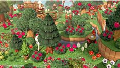 an animated garden with lots of flowers and trees